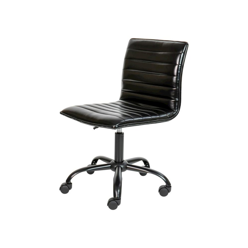 Low Back Designer Armless Black Ribbed Swivel Task Office Chair with Black Frame and Base. Picture 1