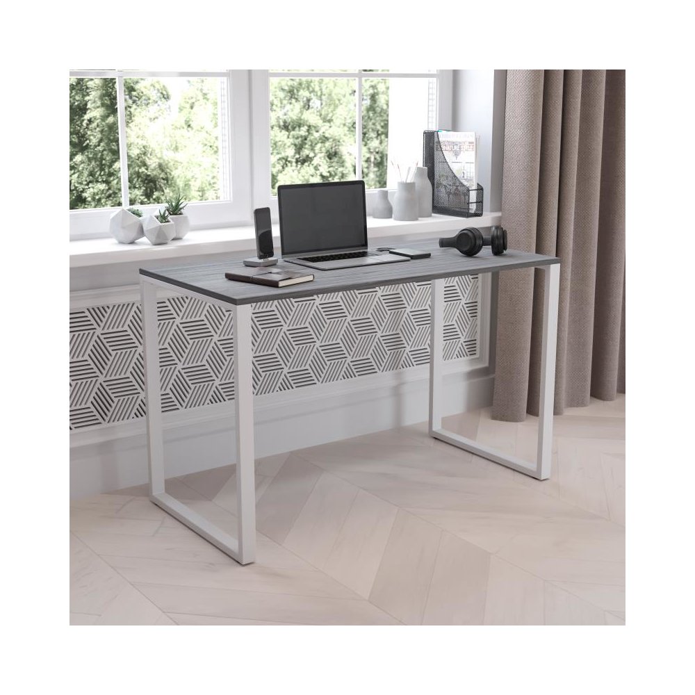 Industrial Modern Desk - Commercial Grade Office Computer Desk and Home Office Desk - 47" Long (Rustic Gray/White). Picture 2
