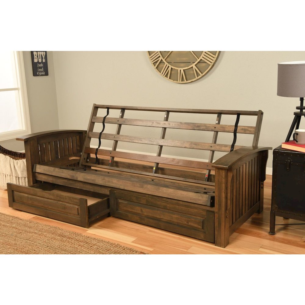Washington Frame-Rustic Walnut Finish-Oregon Trail Java Mattress-Storage Drawers. Picture 3