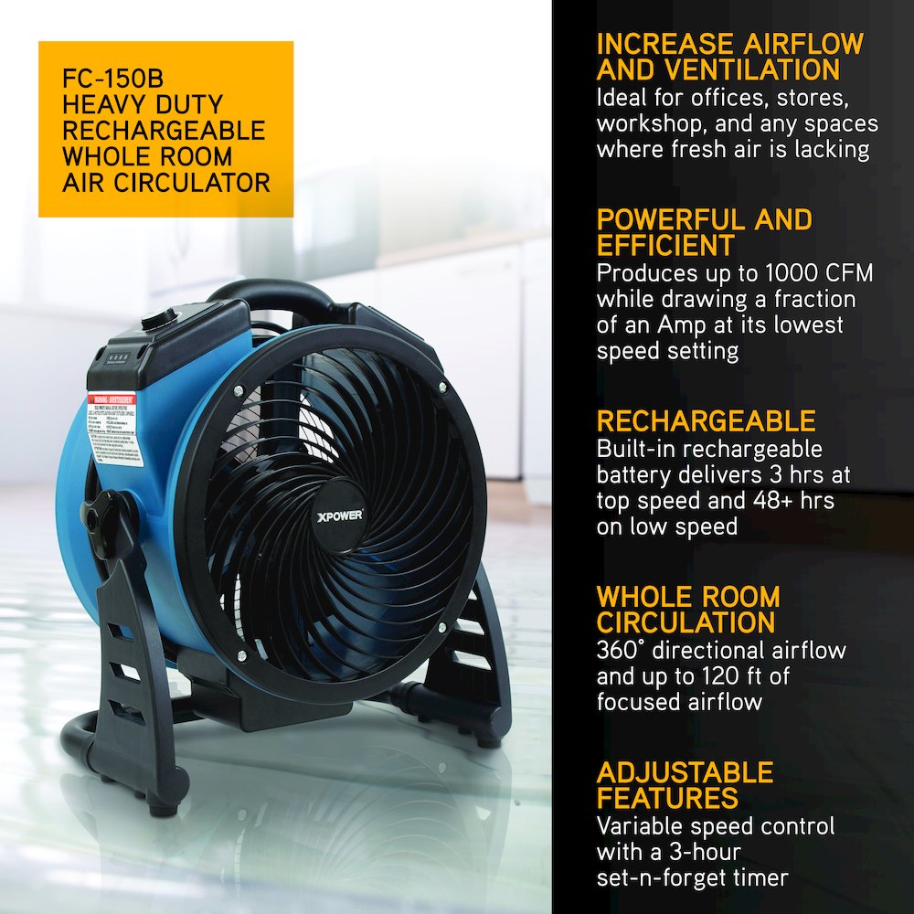 AC/DC Corded/Cordless 11" Sealed Brushless DC Motor Air Circulator Utility Fan. Picture 26