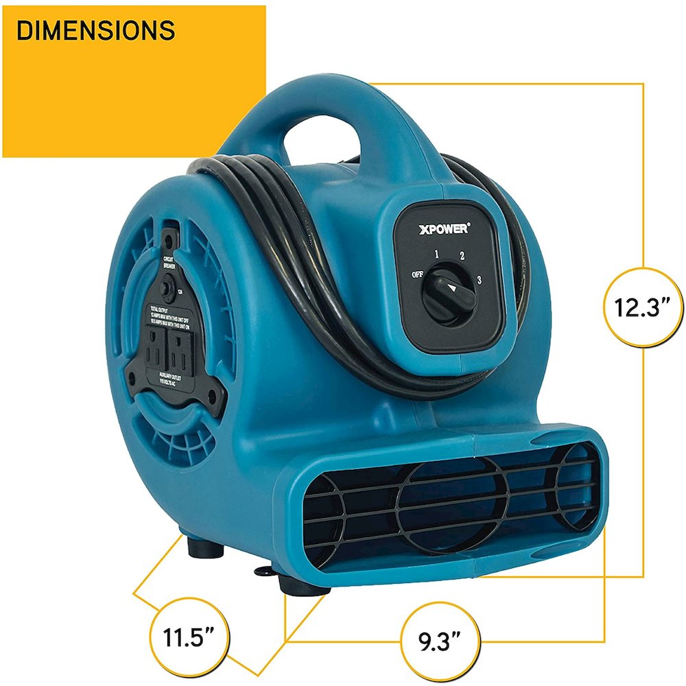P-80A 600 CFM Multi-Purpose Mini Air Mover, Utility Fan, Dryer, Blower - Blue. Picture 9