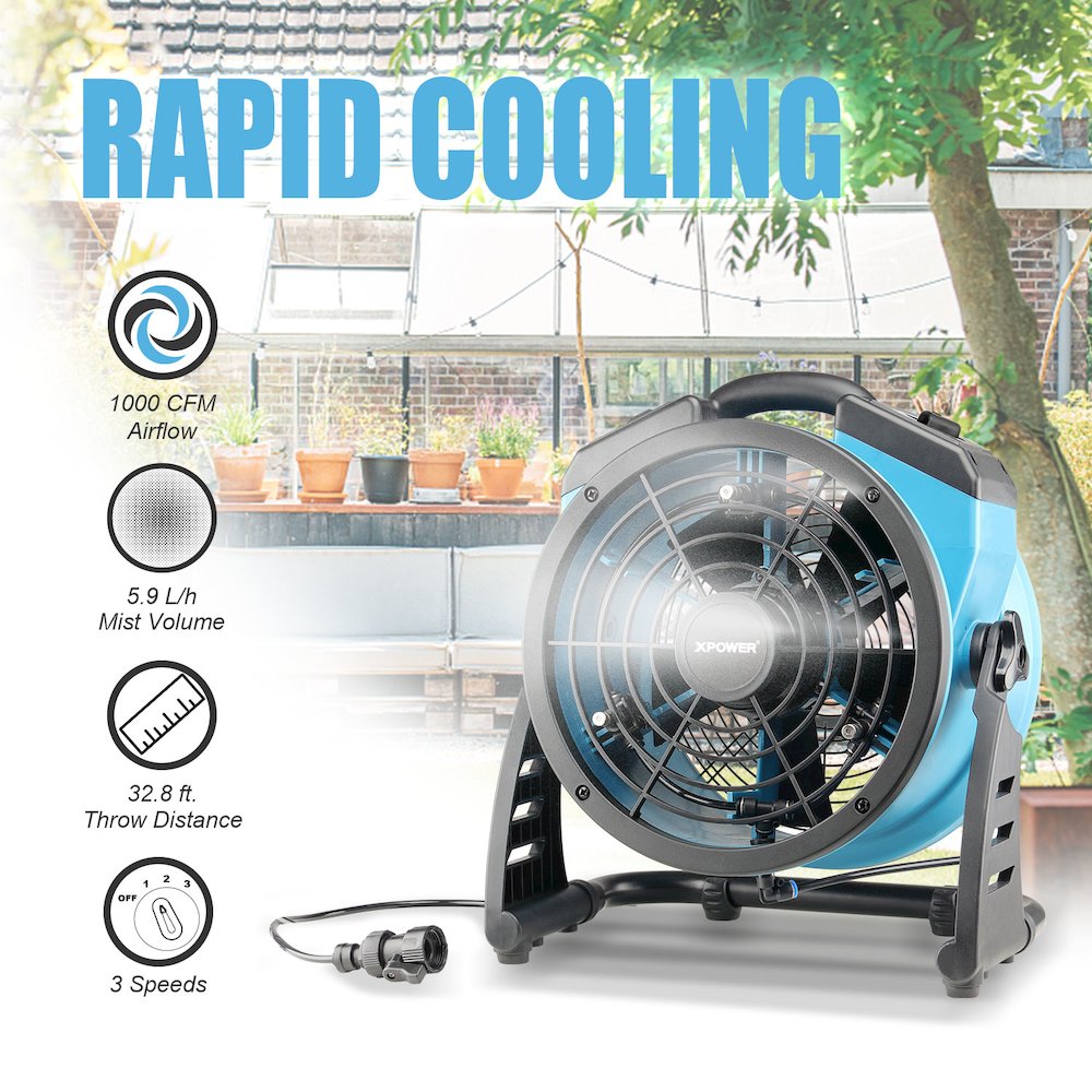 Portable 3 Speed 11" Outdoor Cooling Misting Fan and Air Circulator. Picture 12