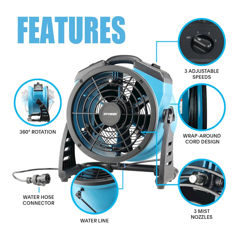 Portable 3 Speed 11" Outdoor Cooling Misting Fan and Air Circulator. Picture 7
