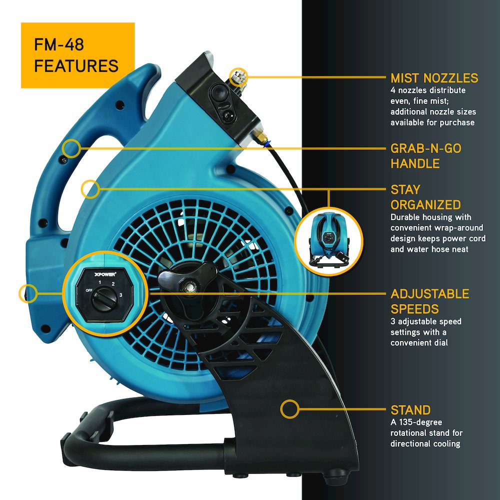 Portable 3 Speed Outdoor Cooling Misting Fan and High Velocity Air Circulator. Picture 5