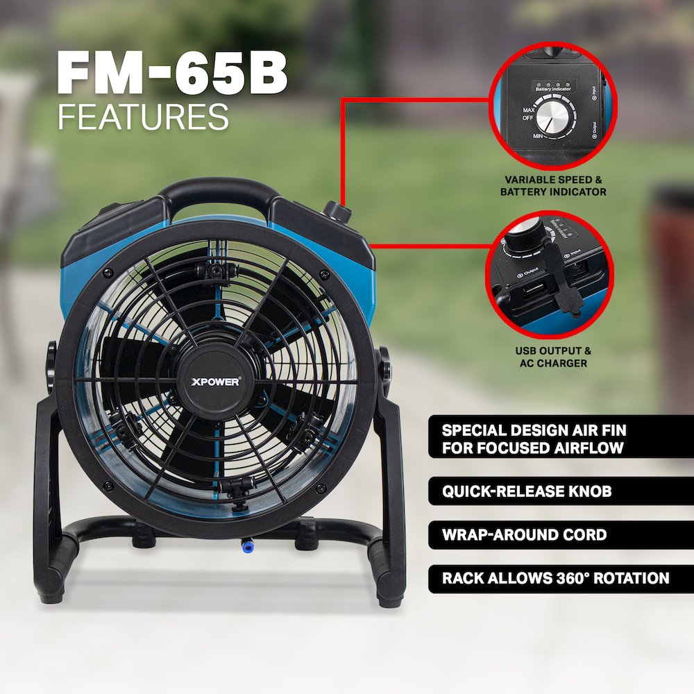 Battery Operated Variable Speed 11" Outdoor Misting Fan and Air Circulator. Picture 5