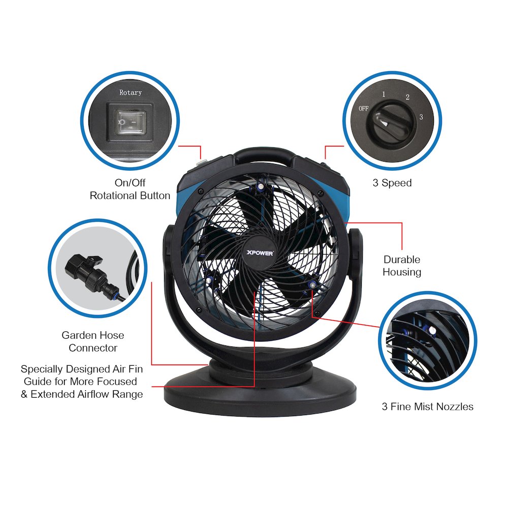 Oscillating Portable 3 Speed Outdoor Cooling Misting Fan. Picture 7