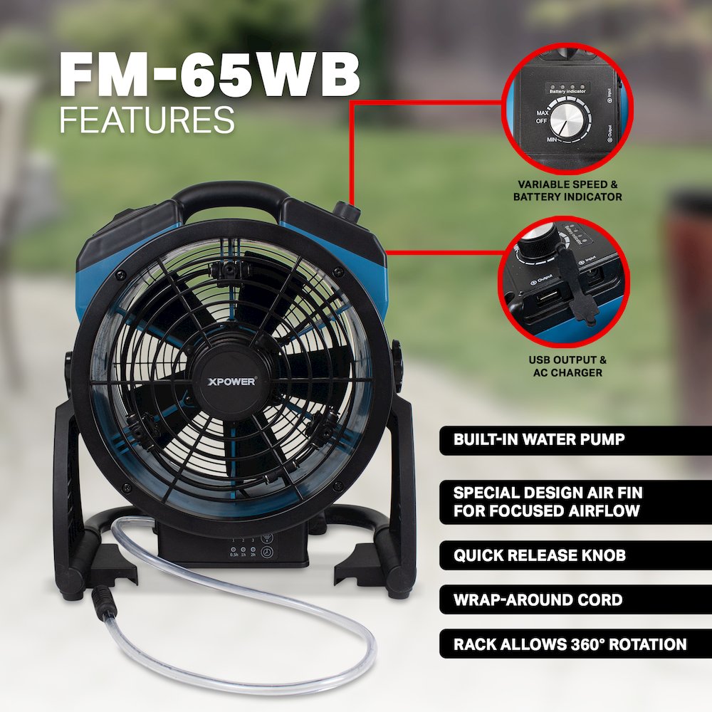 Battery Operated Cordless Variable Speed 11" Outdoor Cooling Misting Fan. Picture 5