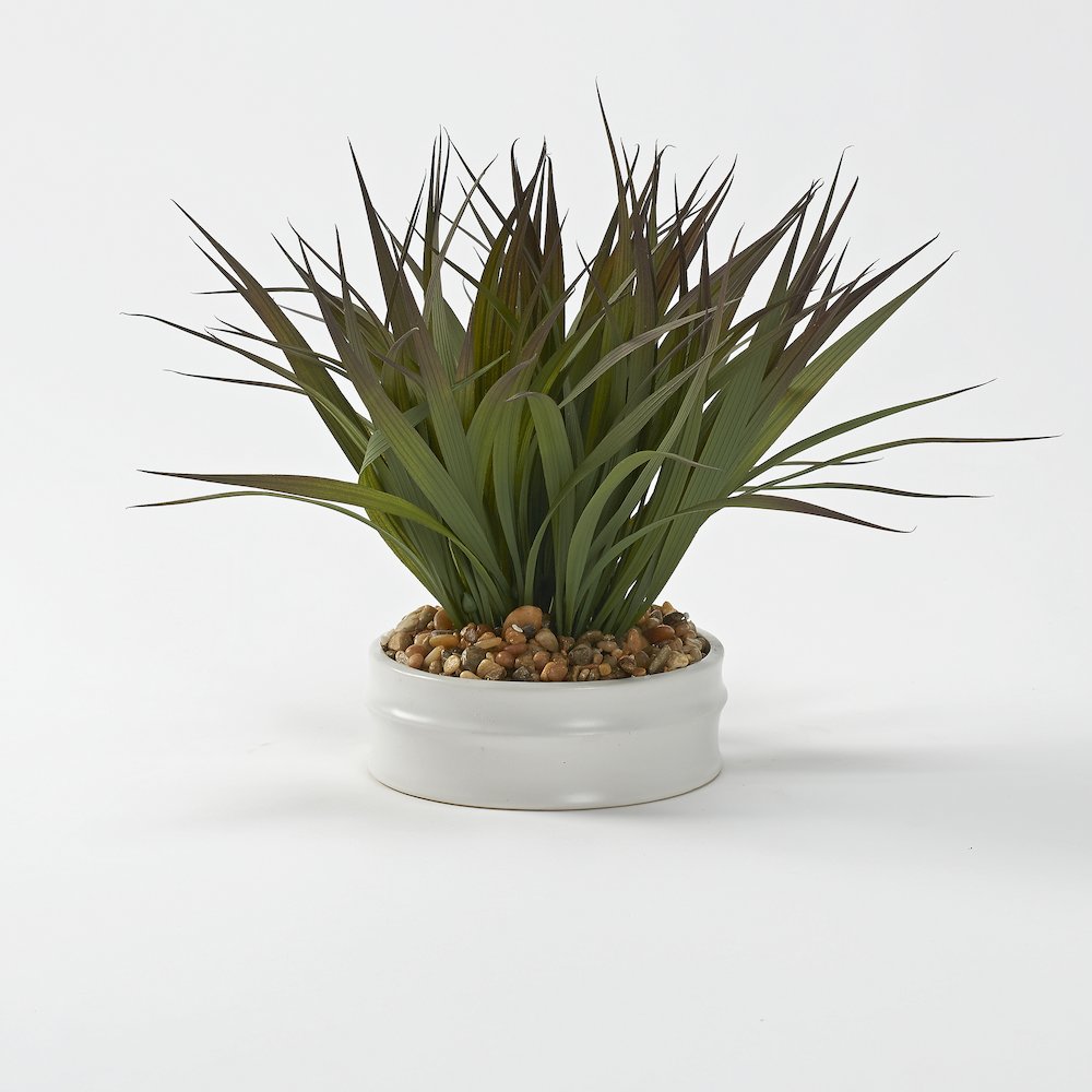 Green/Brown Grass in Small Matte White Bowl. Picture 1