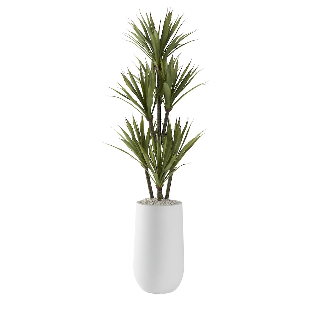 52" Yucca Tree in Small Round White Planter. Picture 1