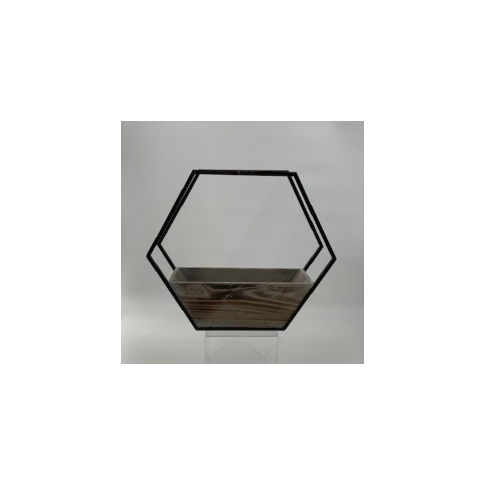 Metal and Wood Hexagonal Wall Sconce. Picture 1