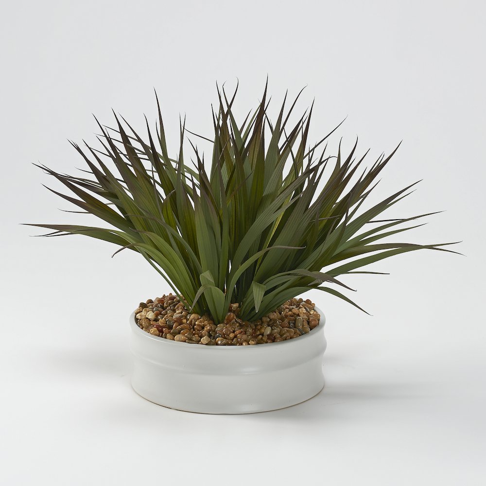 Green/Brown Grass in Medium Matte White Bowl. Picture 1