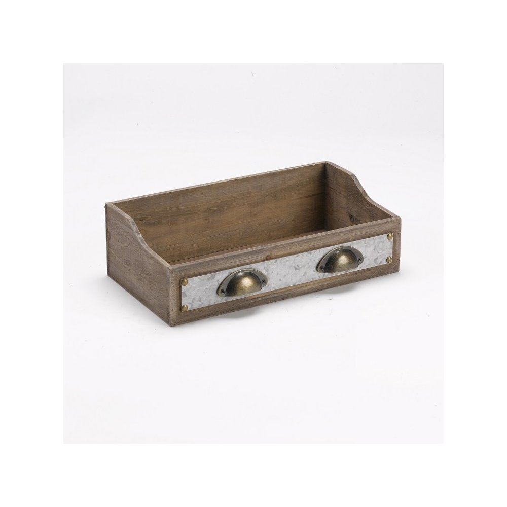Large Wooden Tray with Metal Face Plate. Picture 1