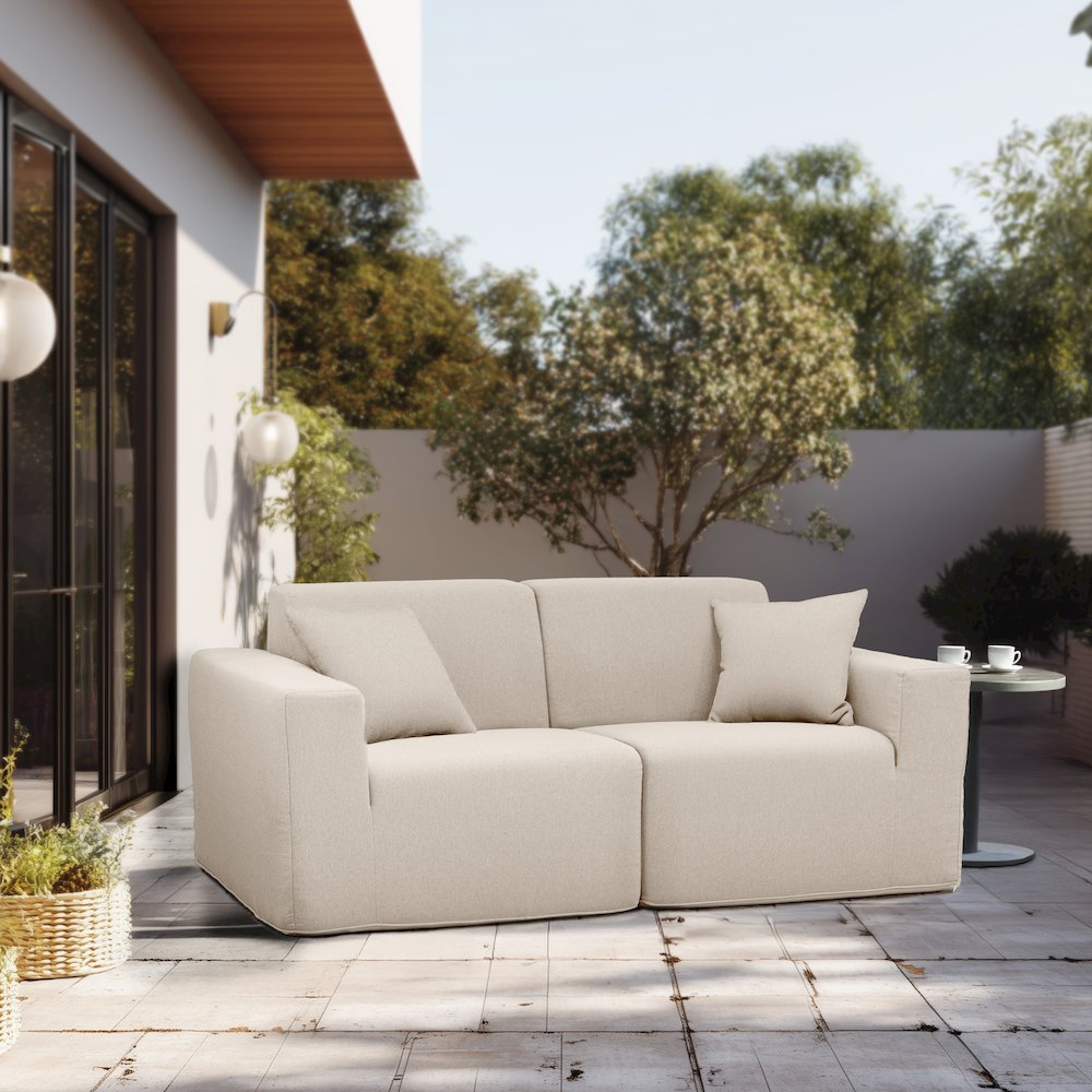 2 Place Seating Beige Outdoor Compressed Foam Sectional Sofas. Picture 2