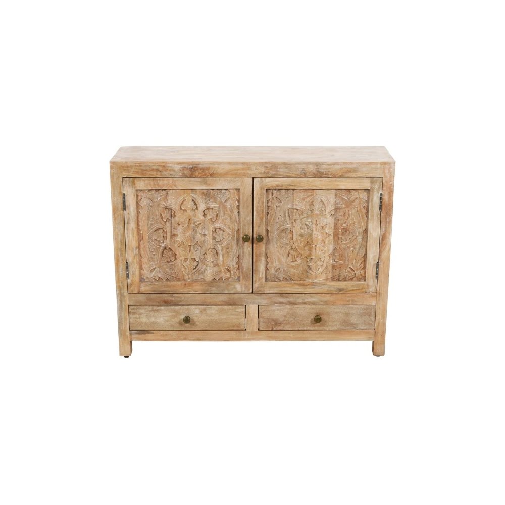 Weatherly 2 Handcarved Doors 2 Drawers Accent Cabinet in Natural. Picture 2