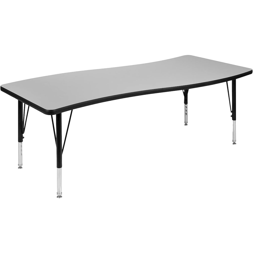 26"W x 60"L Rectangular Wave Flexible Collaborative Grey Thermal Laminate Activity Table - Standard Height Adjustable Legs. Picture 1