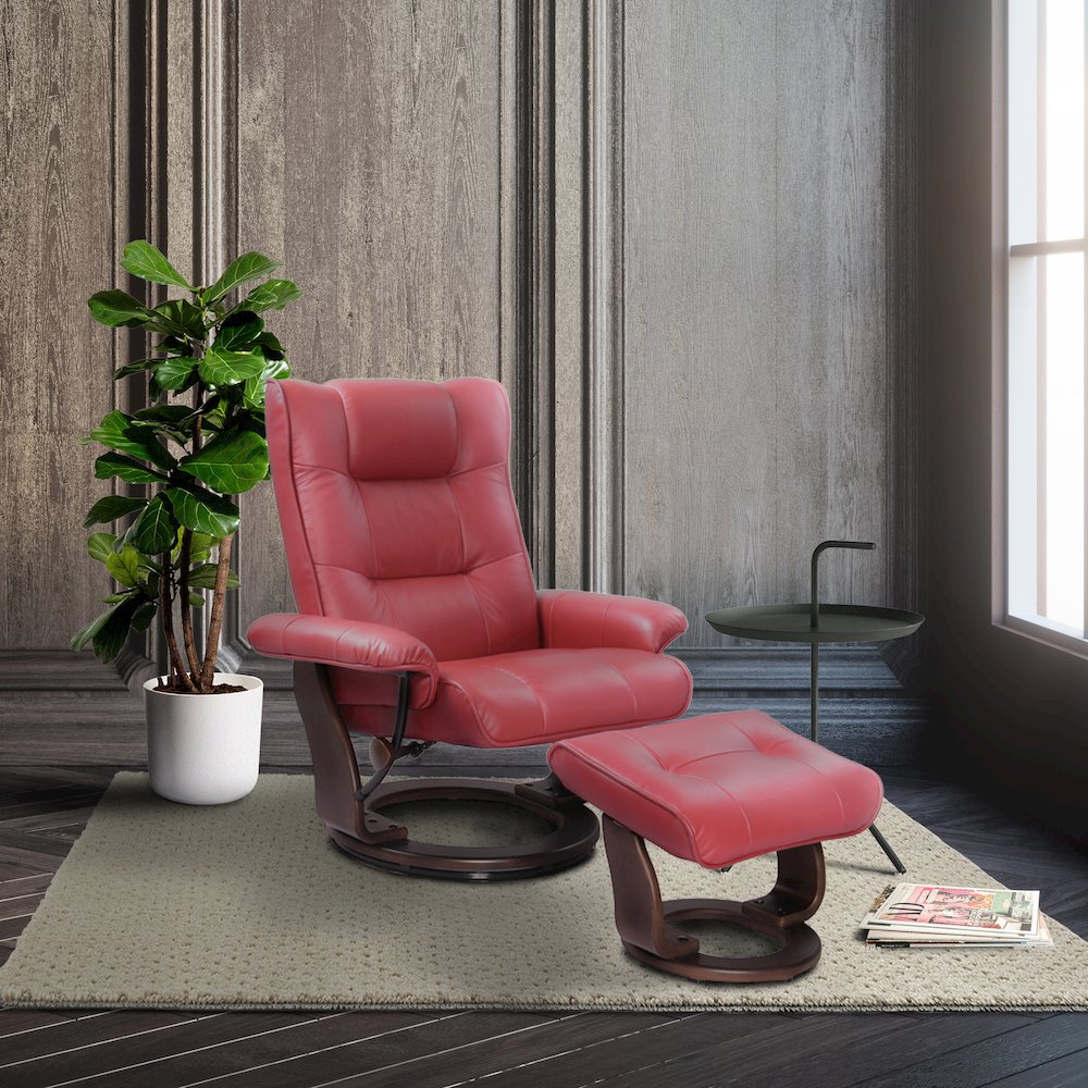 Scandinavian style leather / vinyl match recline chair & matching ottoman. Picture 5