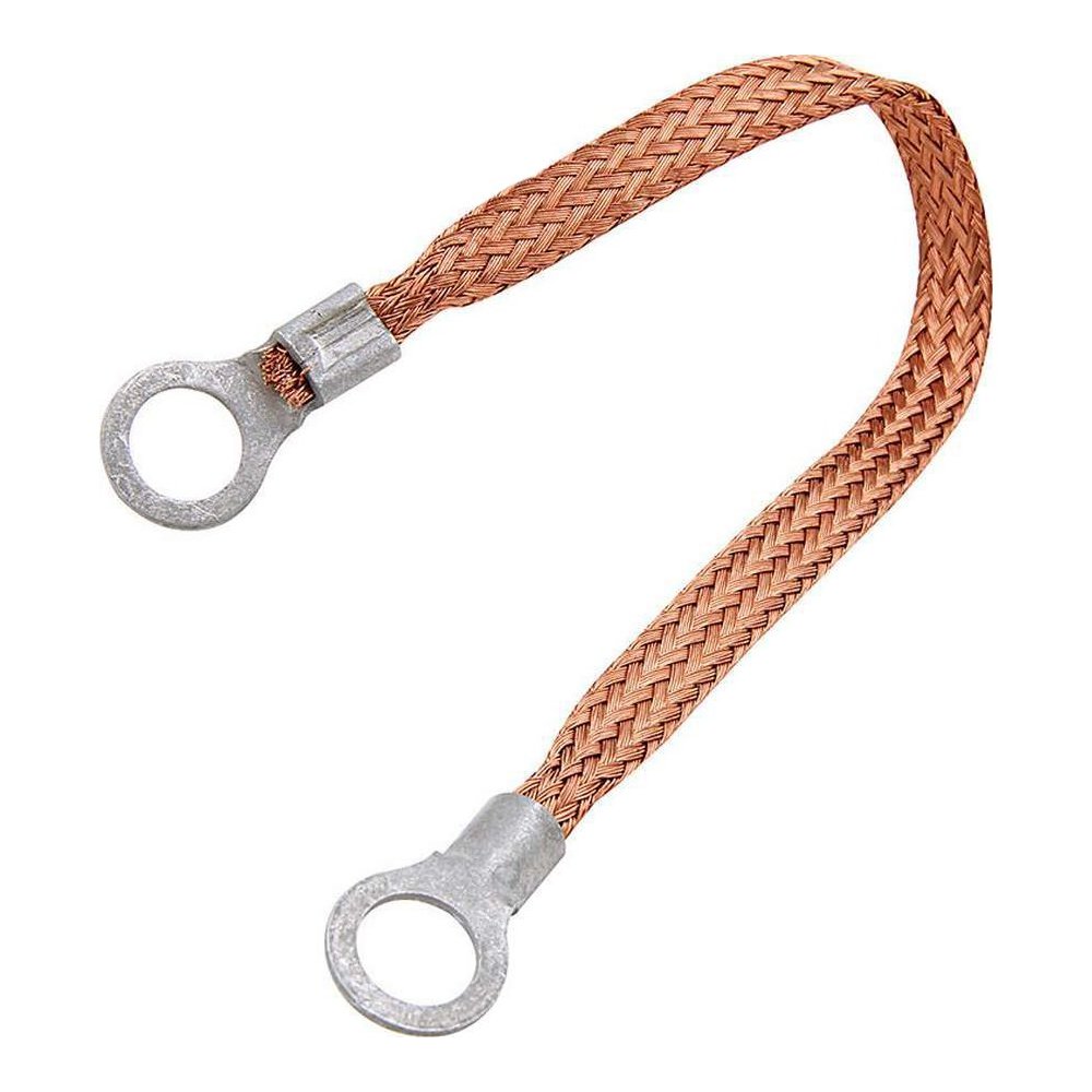 Copper Ground Strap 6in w/ 3/8in Ring Terminals. Picture 1