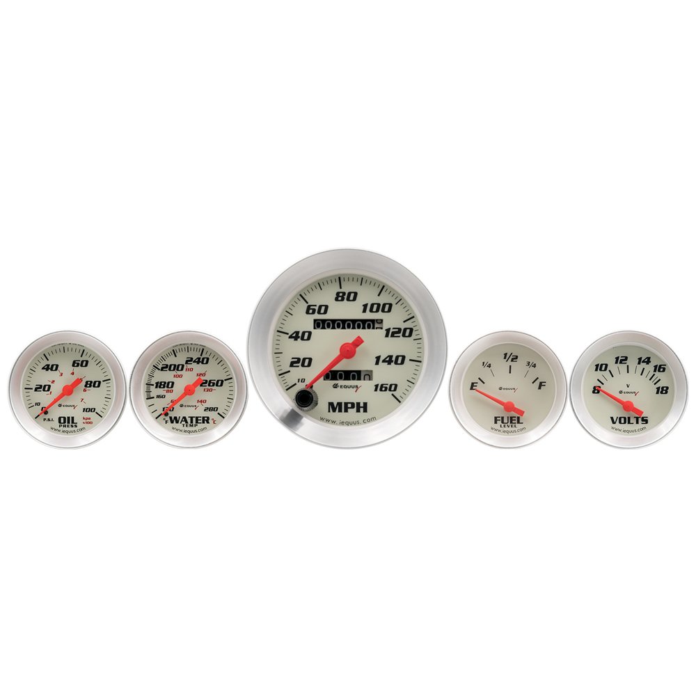 5-Piece Gauge Set White Face/Silver Bezel. Picture 1