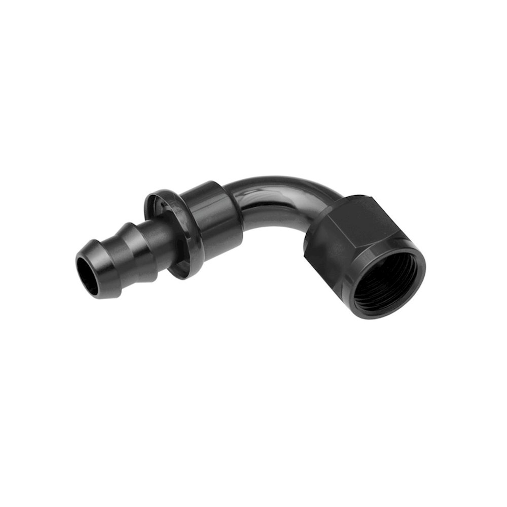 8AN Push Lock Hose End s- Black 90. Picture 1