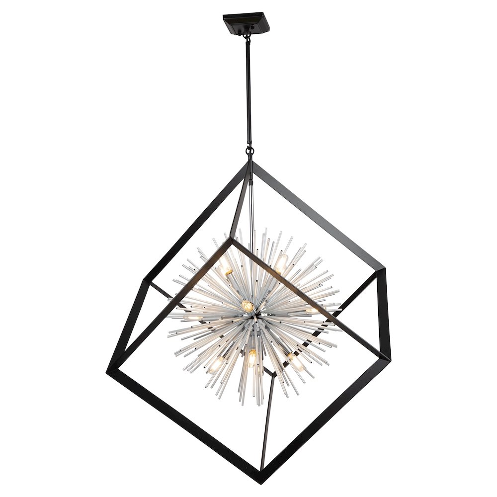 Sunburst 12 Light Chandelier (Matte Black & Chrome). Picture 3