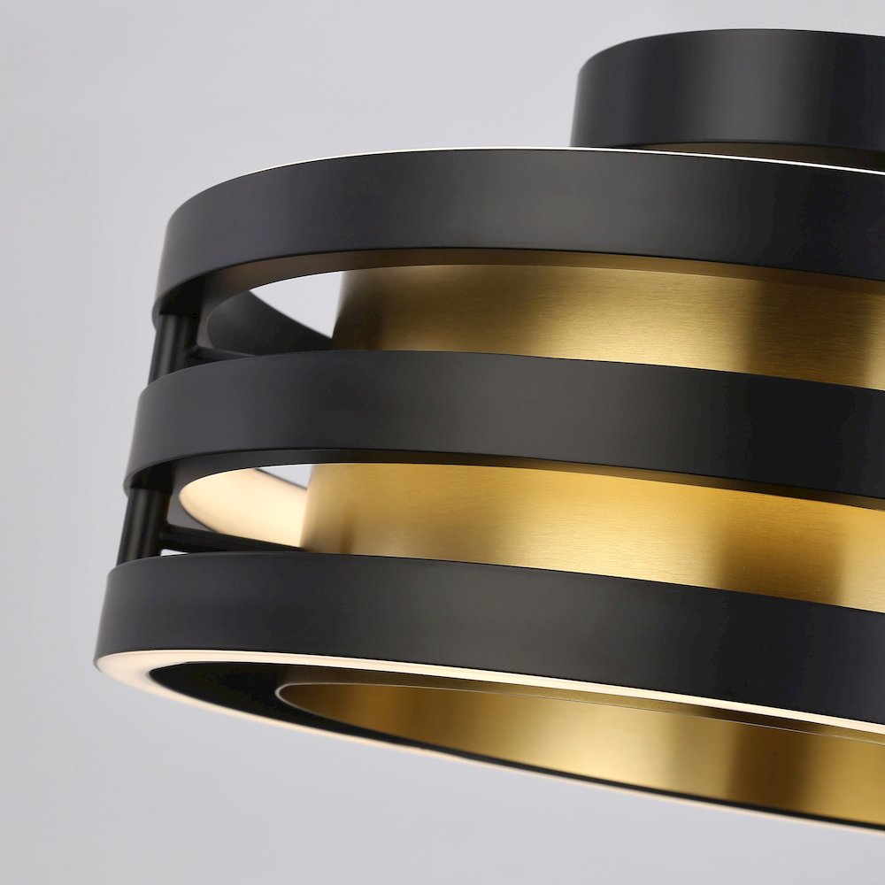 Toledo Collection 1Light SemiFlush Mount Black and Brushed Brass. Picture 3