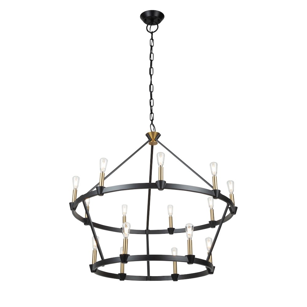 Notting Hill Collection 15Light Chandelier Black and Brushed Brass. Picture 1