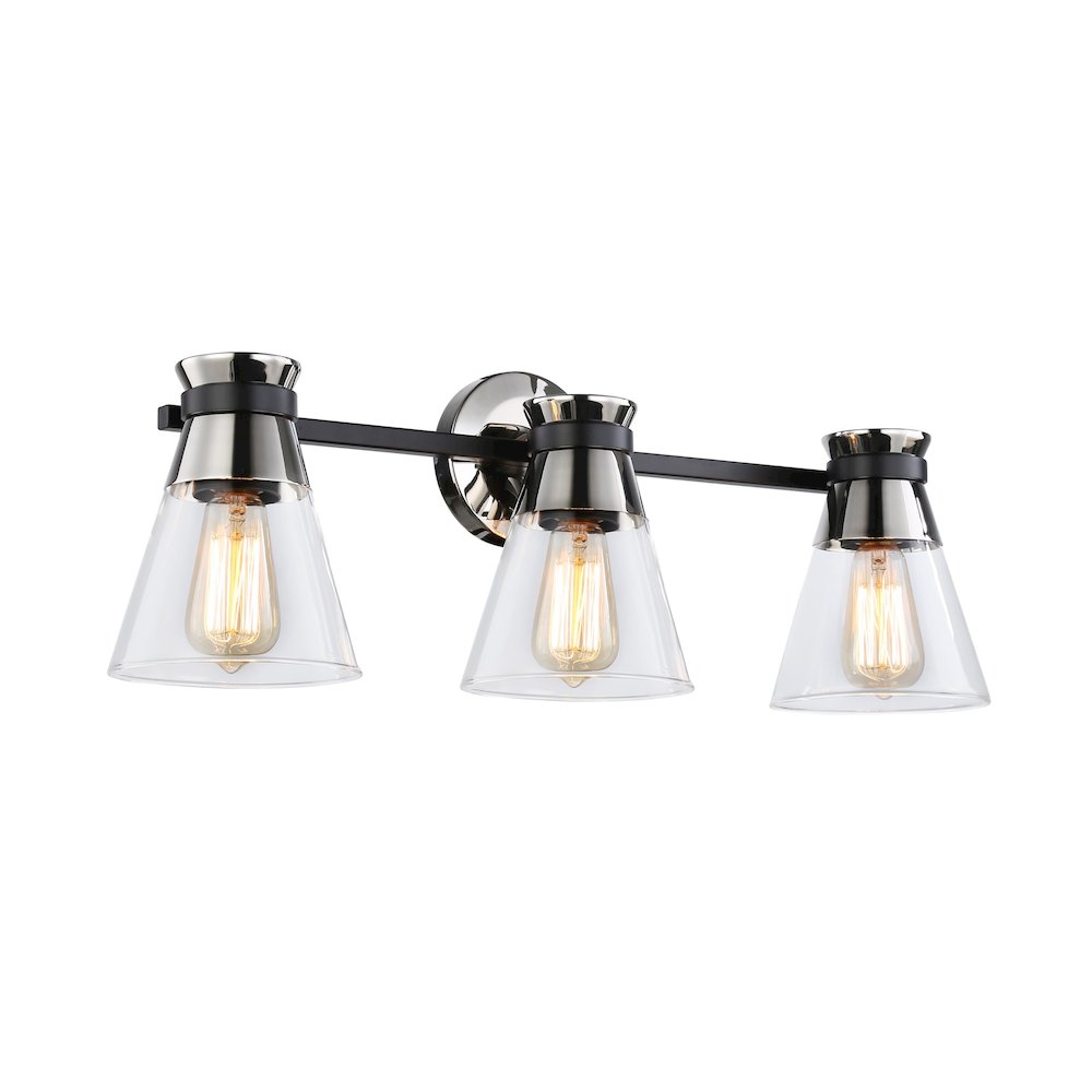 Kanata Collection 3Light Vanity Light, Black & Brushed Nickel. Picture 1