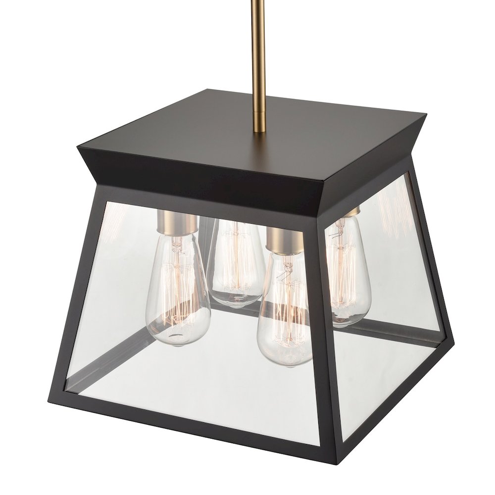 Lucian 4 Light Chandelier 12" Diameter Black and Brushed Brass. Picture 5
