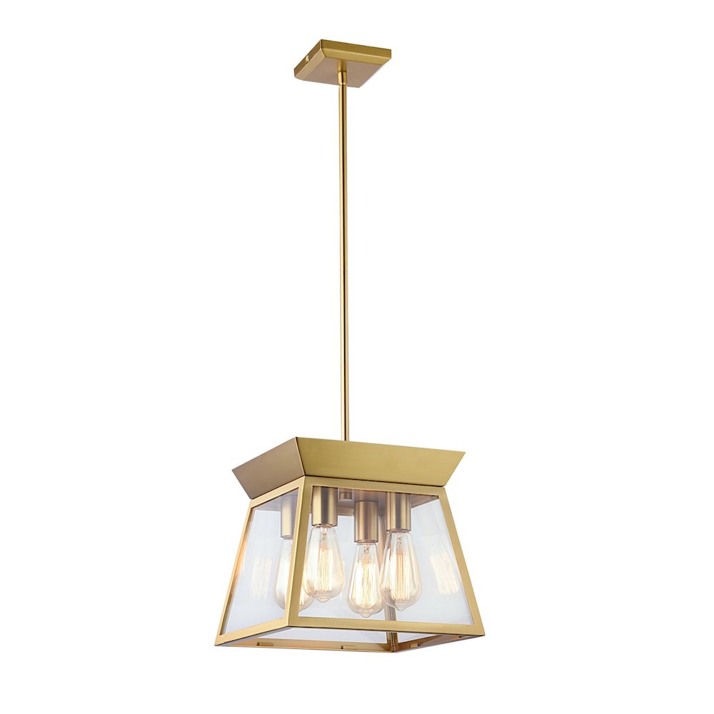 Lucian 4 Light Chandelier 12" Diameter Brushed Brass. Picture 1