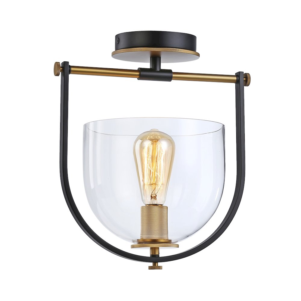 Cheshire Collection 1Light SemiFlush Mount, Black & Brass. Picture 1