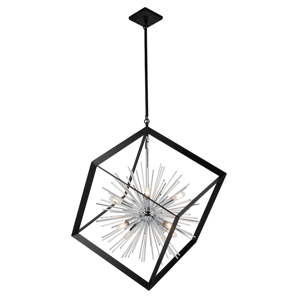 Sunburst  8 Light Chandelier (Matte Black & Chrome). Picture 4