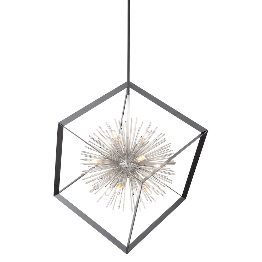 Sunburst 12 Light Chandelier (Matte Black & Chrome). Picture 1
