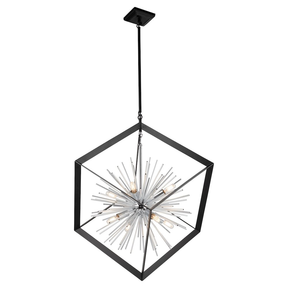 Sunburst  8 Light Chandelier (Matte Black & Chrome). Picture 3