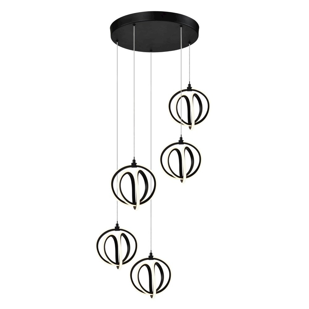 Rose 5 Light LED Chandelier Black. Picture 2