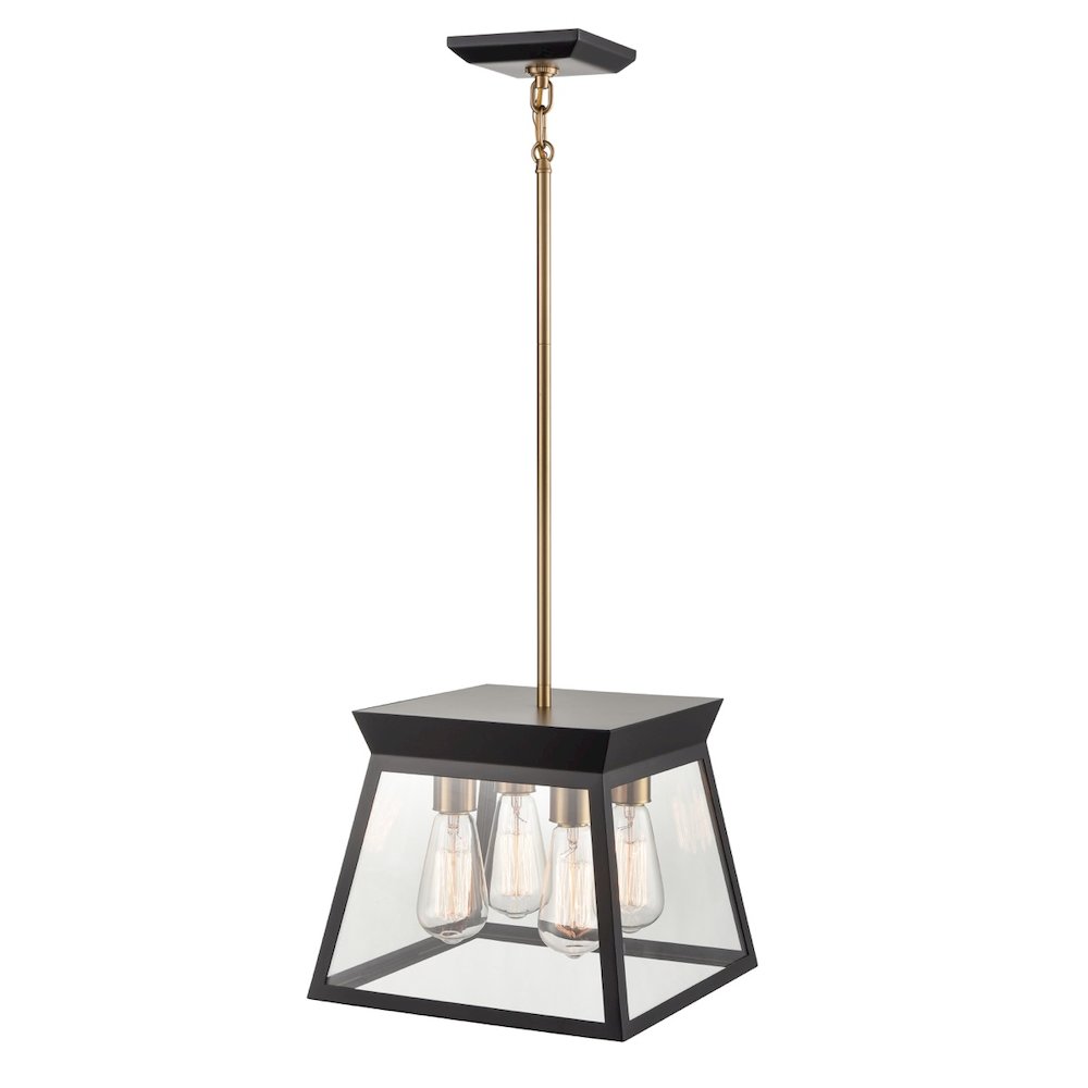 Lucian 4 Light Chandelier 12" Diameter Black and Brushed Brass. Picture 3