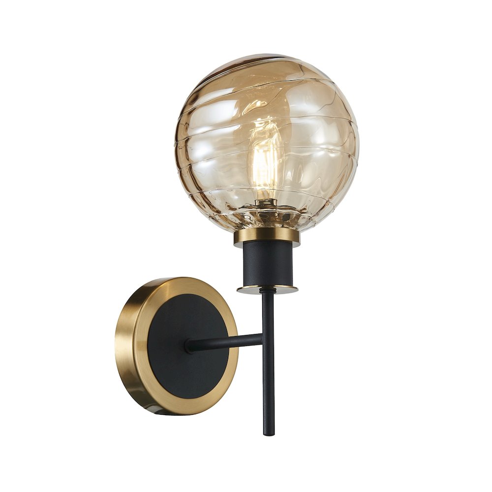 Gem Collection 1Light Sconce with Amber Glass Black and Brushed Brass. Picture 4