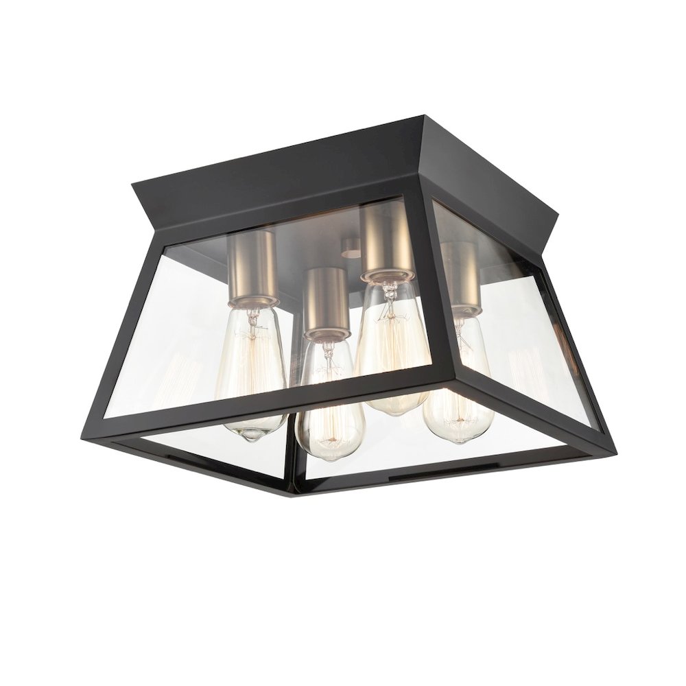 Lucian 4 Light Flushmount Black and Brushed Brass. Picture 1