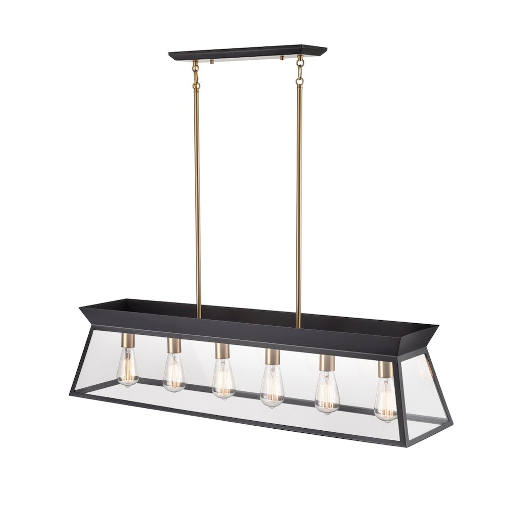 Lucian Linear Island Chandelier Black and Brushed Brass. Picture 2