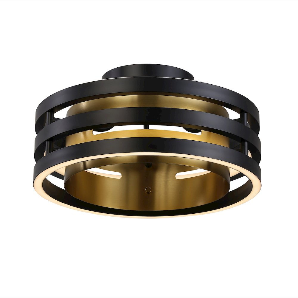 Toledo Collection 1Light SemiFlush Mount Black and Brushed Brass. Picture 1