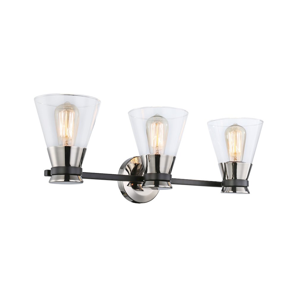 Kanata Collection 3Light Vanity Light, Black & Brushed Nickel. Picture 2
