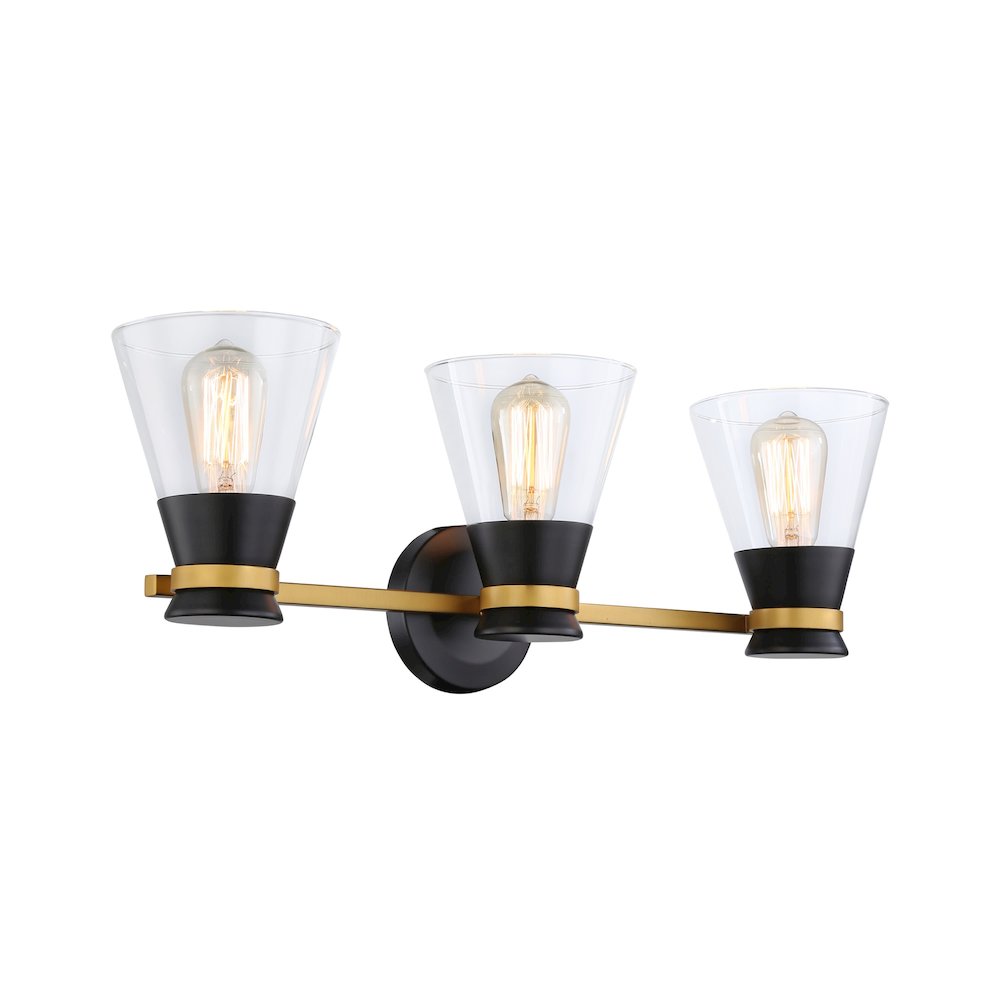 Kanata Collection 3Light Vanity Light, Black & Brushed Brass. Picture 3