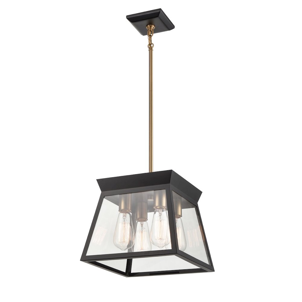 Lucian 4 Light Chandelier 12" Diameter Black and Brushed Brass. Picture 1