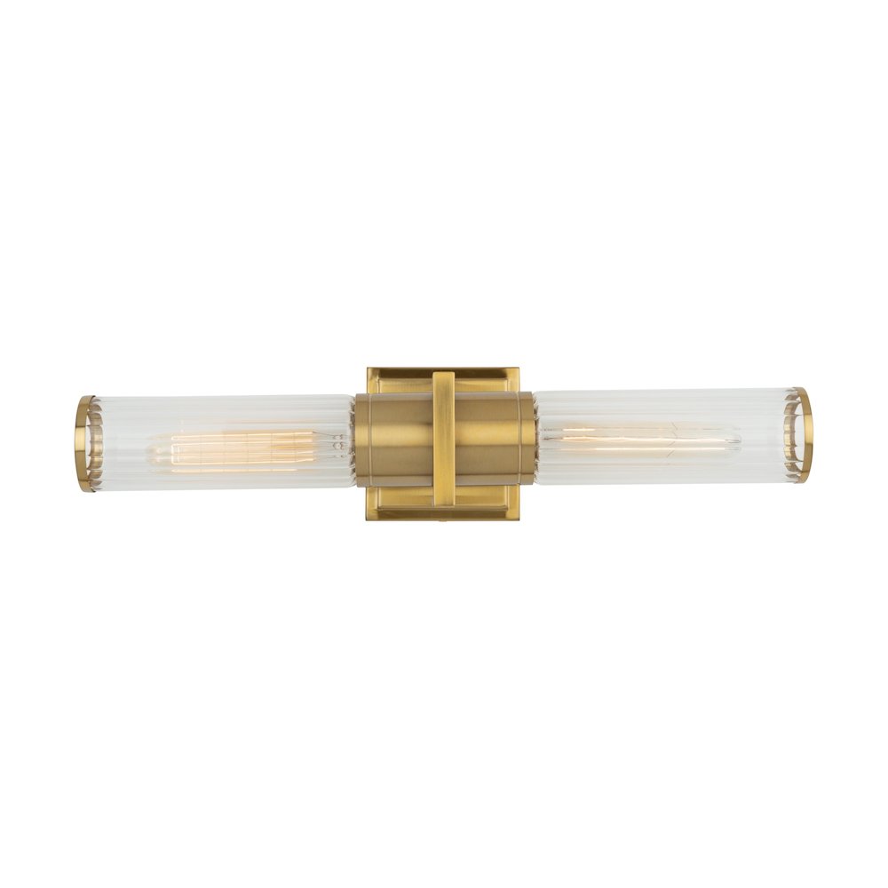 Positano Collection 2Light Bathroom Vanity Light Brushed Brass and Clear Glass. Picture 1
