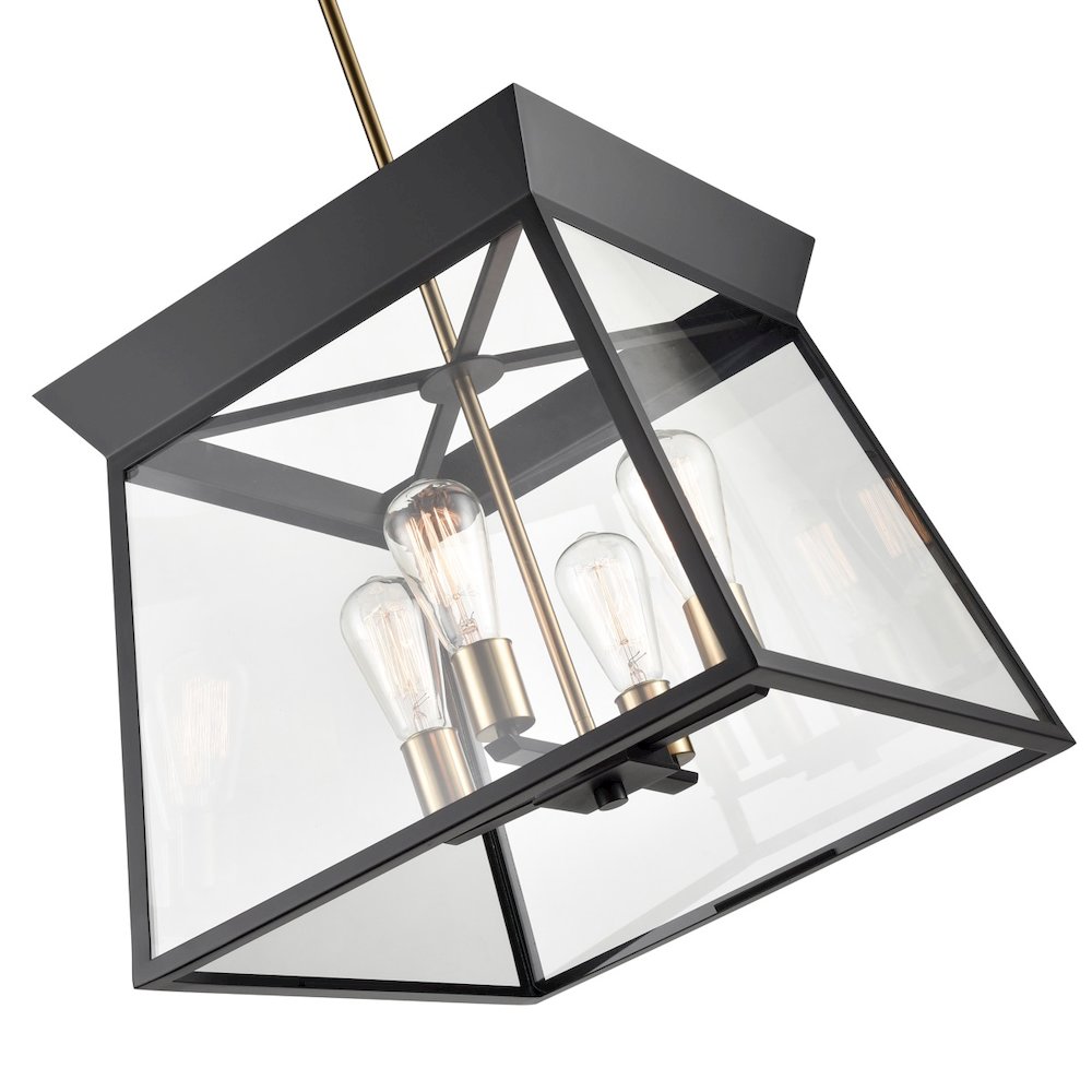 Lucian 4 Light Chandelier 18" Diameter Black and Brushed Brass. Picture 3
