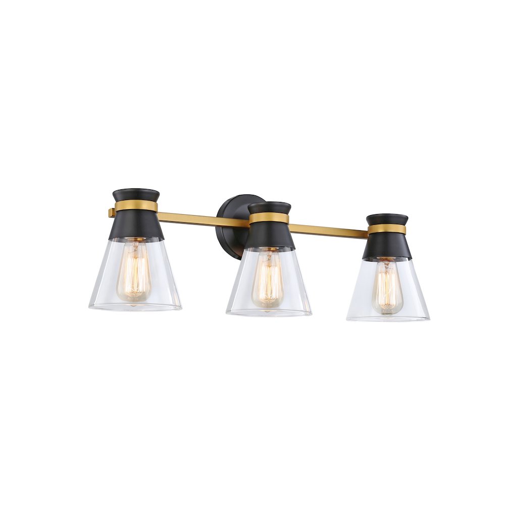 Kanata Collection 3Light Vanity Light, Black & Brushed Brass. Picture 1