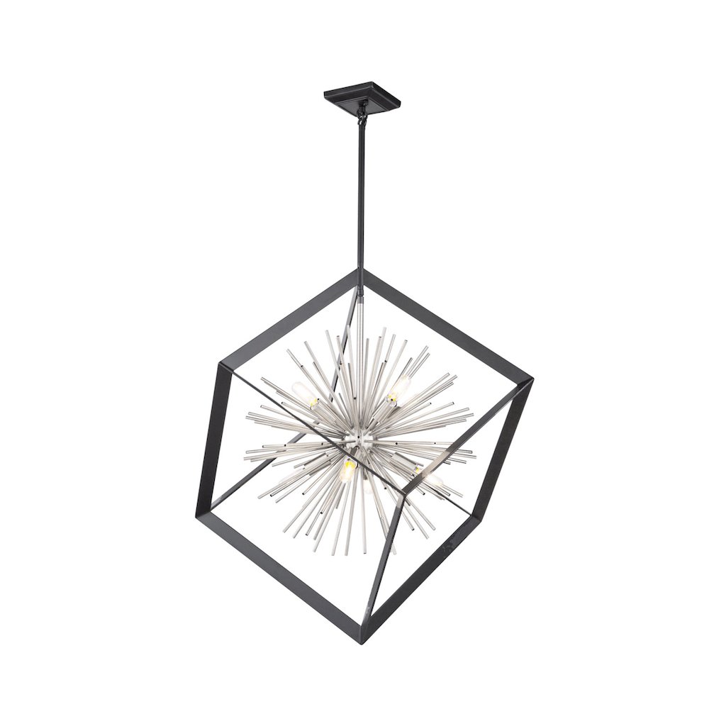 Sunburst  8 Light Chandelier (Matte Black & Chrome). Picture 1