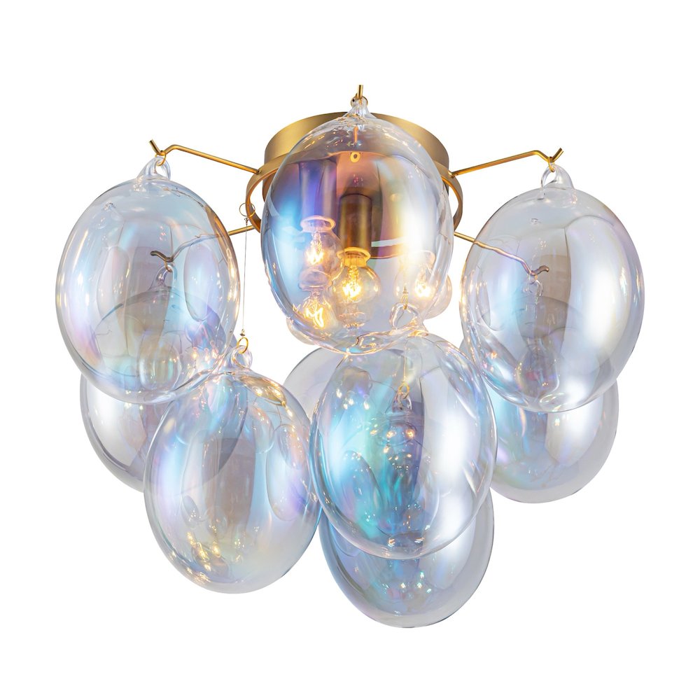Globo Collection 4Light SemiFlush Mount Iridescent and Brass. Picture 1