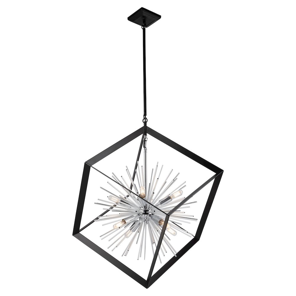 Sunburst  8 Light Chandelier (Matte Black & Chrome). Picture 5
