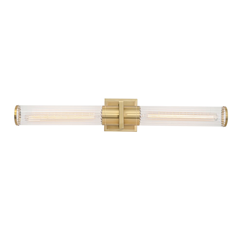 Positano - 2-Light Bathroom Vanity Light - Clear Glass/Satin Brass. Picture 1