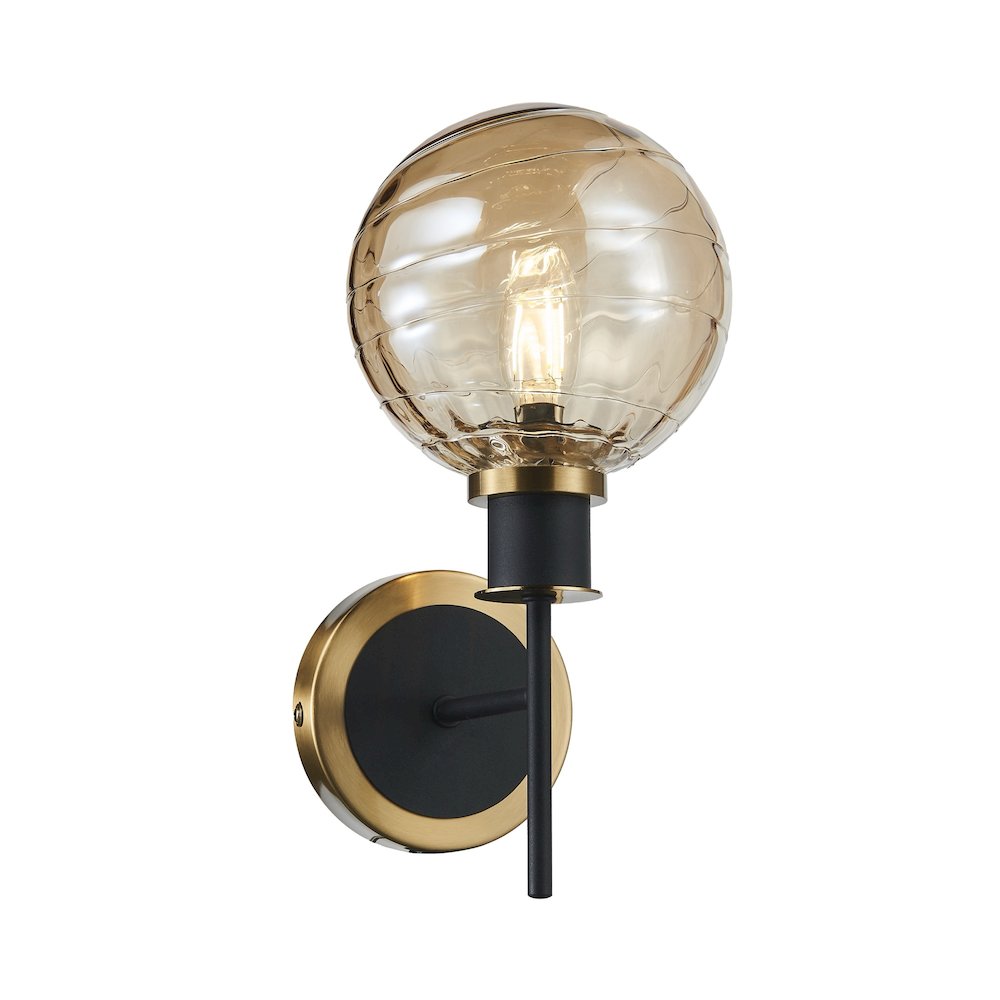 Gem Collection 1Light Sconce with Amber Glass Black and Brushed Brass. Picture 1